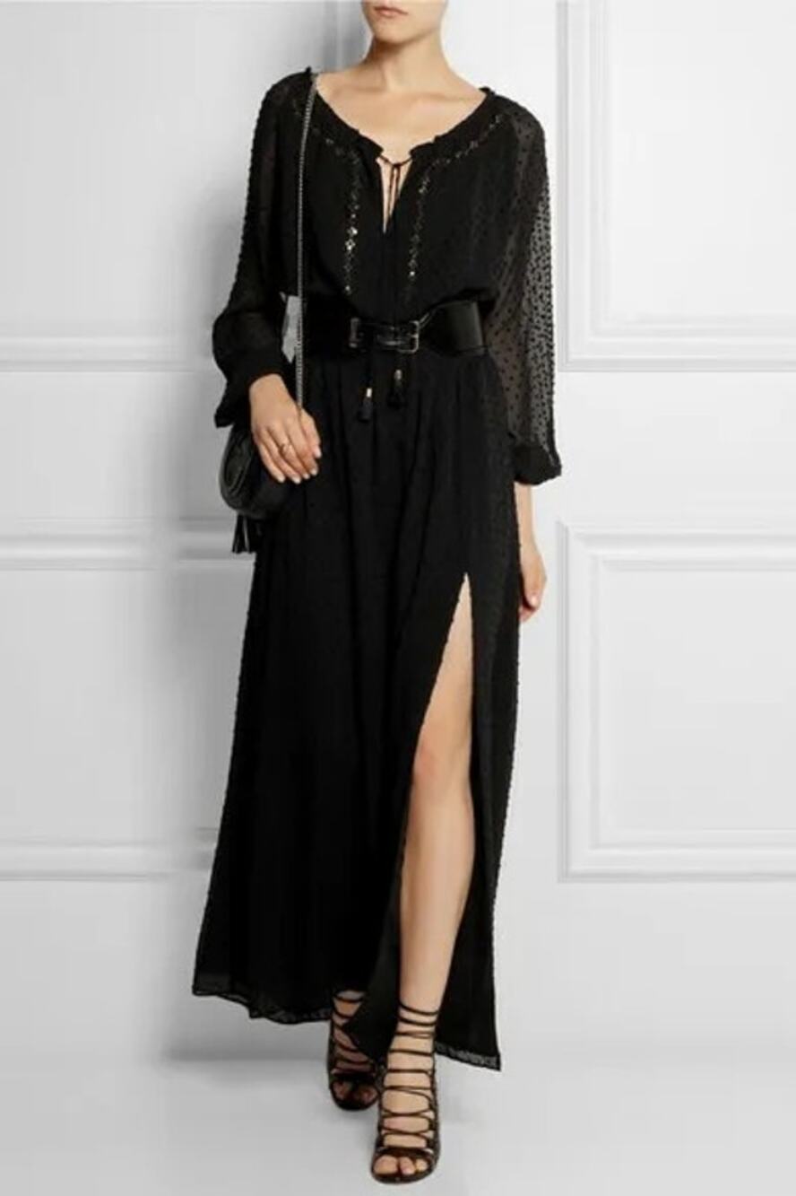 Altuzarra Target Womens size 2 Swiss Dot Sequin Chiffon Slit Maxi Dress Black